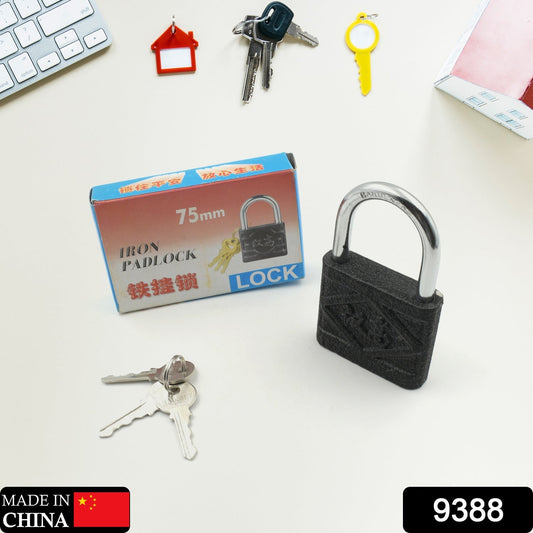 Durable brass core mechanism of the anti-theft iron padlock with a key.
