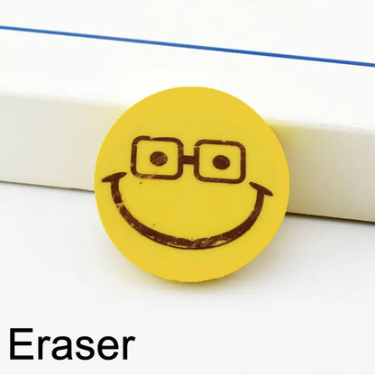 Bright yellow Smiley Eraser, perfect for kids' schoolwork.
