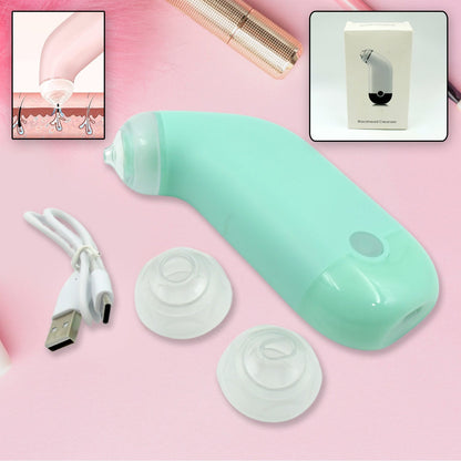 Sleek black Mini Handheld Vacuum Blackhead Remover device with various tips.