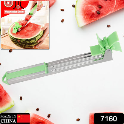 Close-up of the innovative automatic blades on the watermelon slicer.