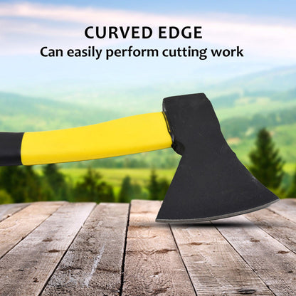 Full view of the fiberglass handle hatchet axe against a neutral background.