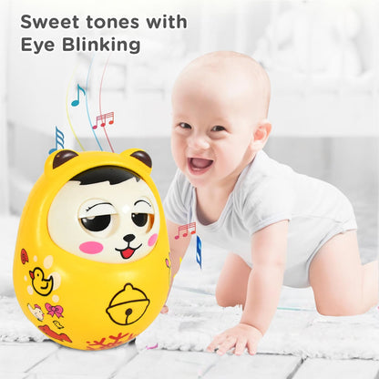 Side view showcasing the design of the musical roly poly wobbling toy