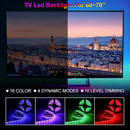 Flexible RGB LED strip lights installed under a bed, providing ambient glow.