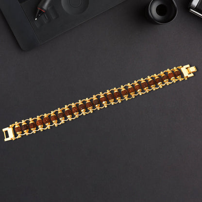 Full view of a Golden Rudraksha Bracelet, showcasing its modern design and spiritual beads.