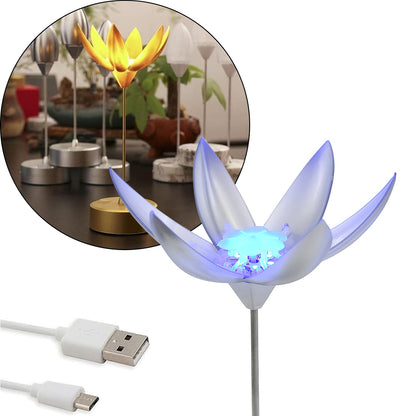 A side view of the open lotus lamp, showcasing its intricate petal design and soft ambient lighting.