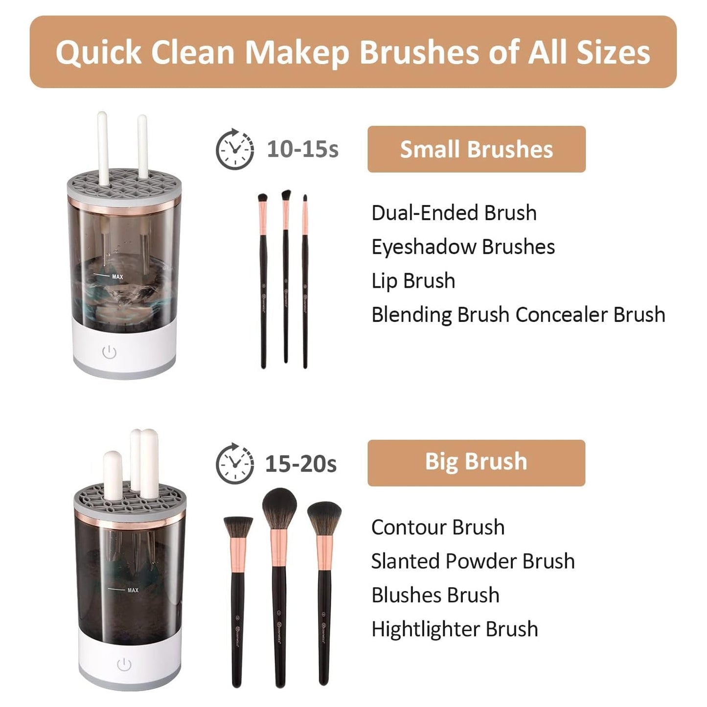 Collection of brush collars for the electric makeup brush cleaner, fitting various sizes.
