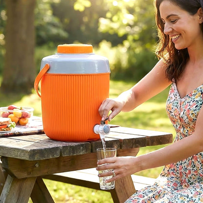 Close-up of the easy-flow tap on the ChillPour plastic water jug.