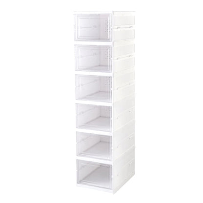 Space-saving storage solution with a 6-layer foldable organizer in a home setting.