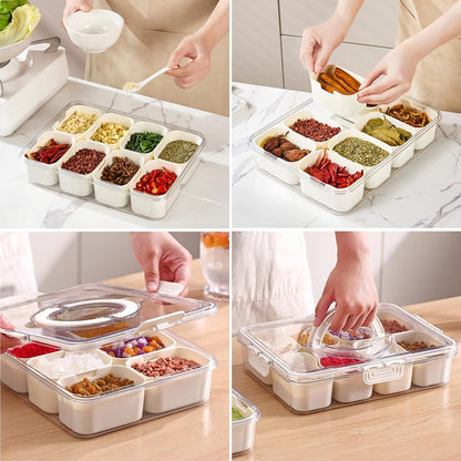 Multi-purpose storage box with compartments for fridge