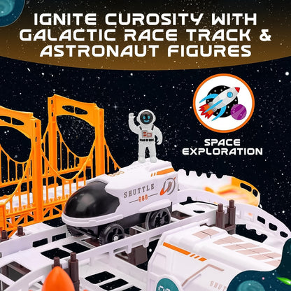 Child assembling parts of the educational Space Race Track Set.