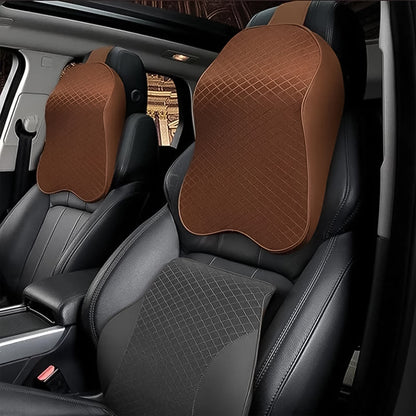 Memory Foam Car Neck Pillow dimensions shown for easy fit in various car seats.