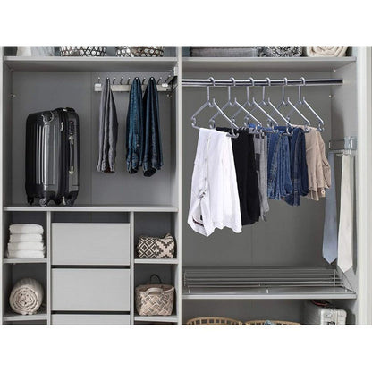 A set of six durable plastic clothes hangers, perfect for organising your wardrobe.