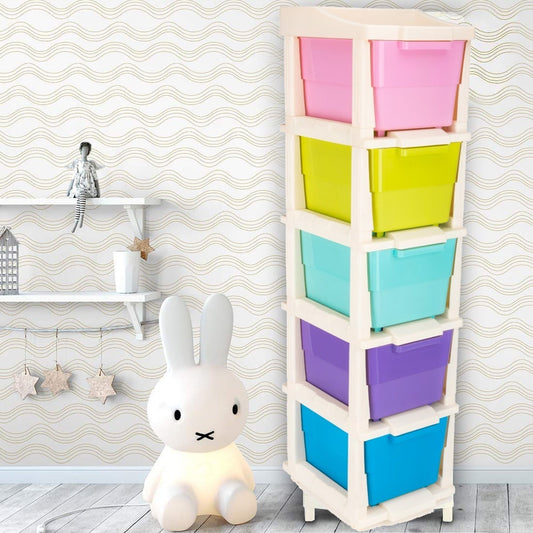 Front view of Organivo's 5-layer modular drawer storage unit, ideal for home organization.