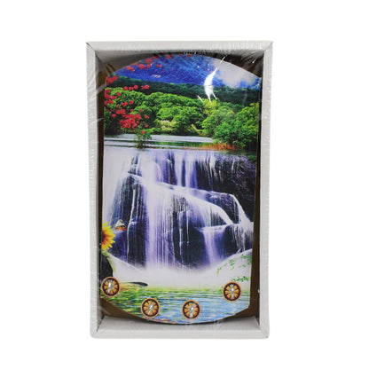 Elegant wooden wall hanging with abstract vertical scenery and functional hooks.