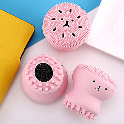 Octopus silicone cleanser demonstrating rich foam generation with built-in cotton.
