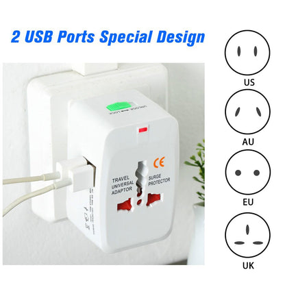 Poravar Universal Travel Adapter in its retail packaging.