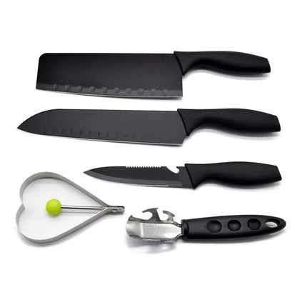 Ergonomic handles on the chef and utility knives from the professional kitchen knife set.
