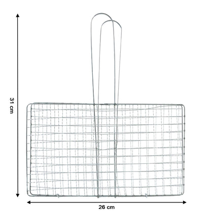 Secure food holding stainless steel grill basket for safe cooking