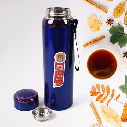 Colorful mix of stainless steel water bottles lined up