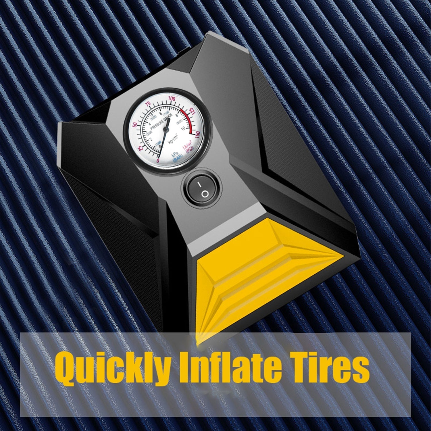 Mini car tire pump kit with power cable and accessories.