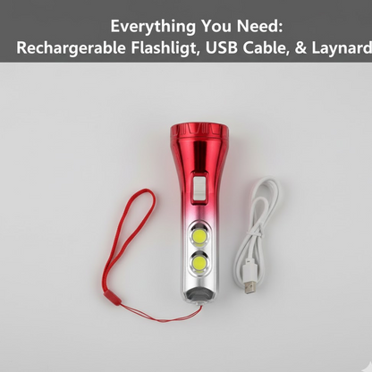 Bright LED torchlight illuminating a dark space effectively.