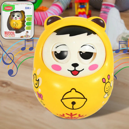 Multicolor musical roly poly toy with a cute animal face