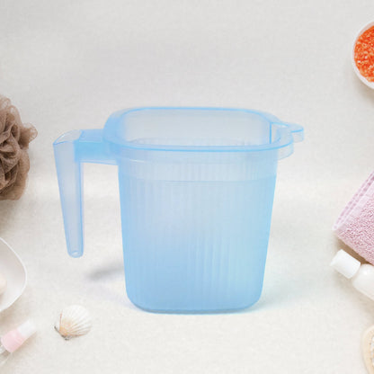 Detail of the ergonomic handle and smooth finish on a multipurpose plastic mug from Bathora.