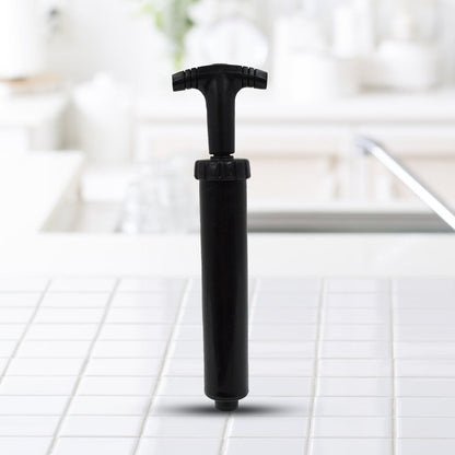 Handheld air pump with flexible hose for easy inflation.