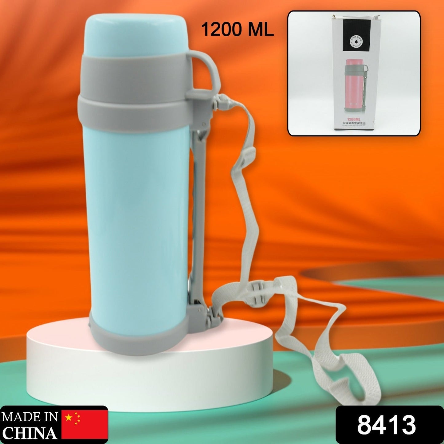Open 1200ml insulated water bottle showing its wide mouth.