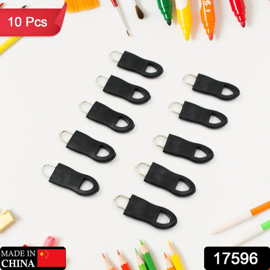 Close-up of a durable black zipper pull tab attached to a backpack.