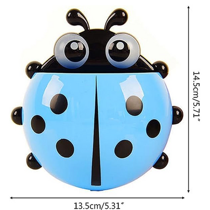 Side view of the Ladybug toothbrush holder attached to a wall.