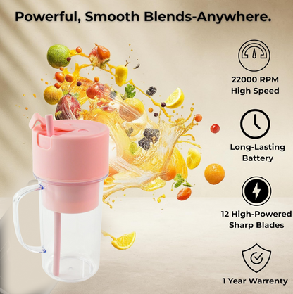 USB rechargeable portable juicer featuring multi stainless steel blades.