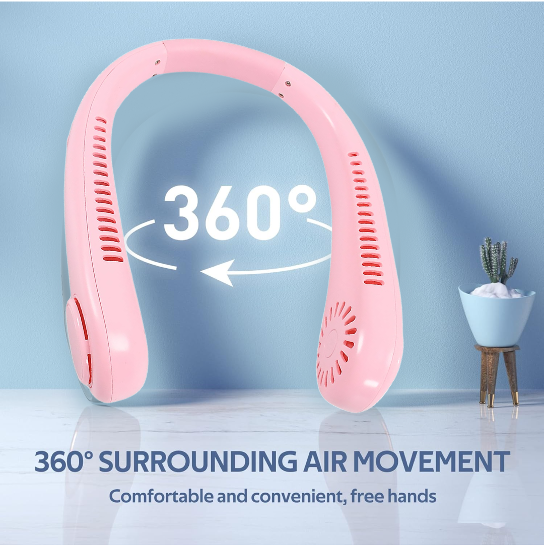 Close-up of the neck cooling fan's multiple air outlets for efficient airflow.