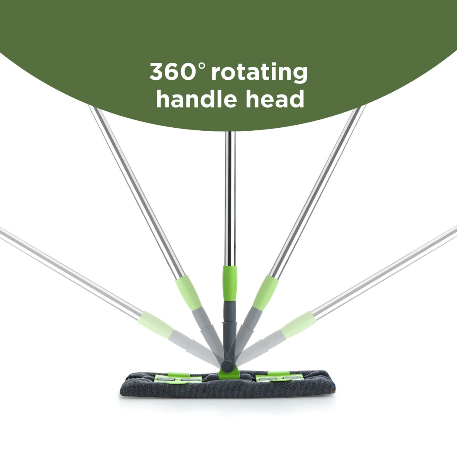 Multi-color microfiber flat mop with an extended telescopic handle, ready for versatile floor cleaning.