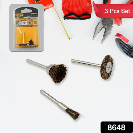Three distinct brass wire brush shapes: T-shape, pen, and bowl for versatile applications.