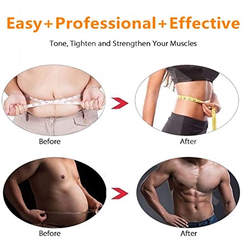 User adjusting the EMS muscle exerciser with the included remote control.