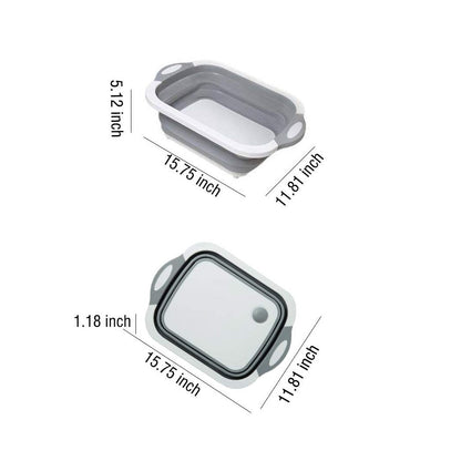 Space-saving foldable chopping board collapsed for compact storage in a small kitchen.
