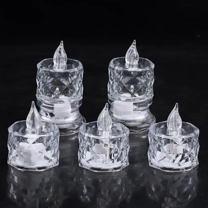 Transparent LED tea lights casting a soft, safe light for any occasion.
