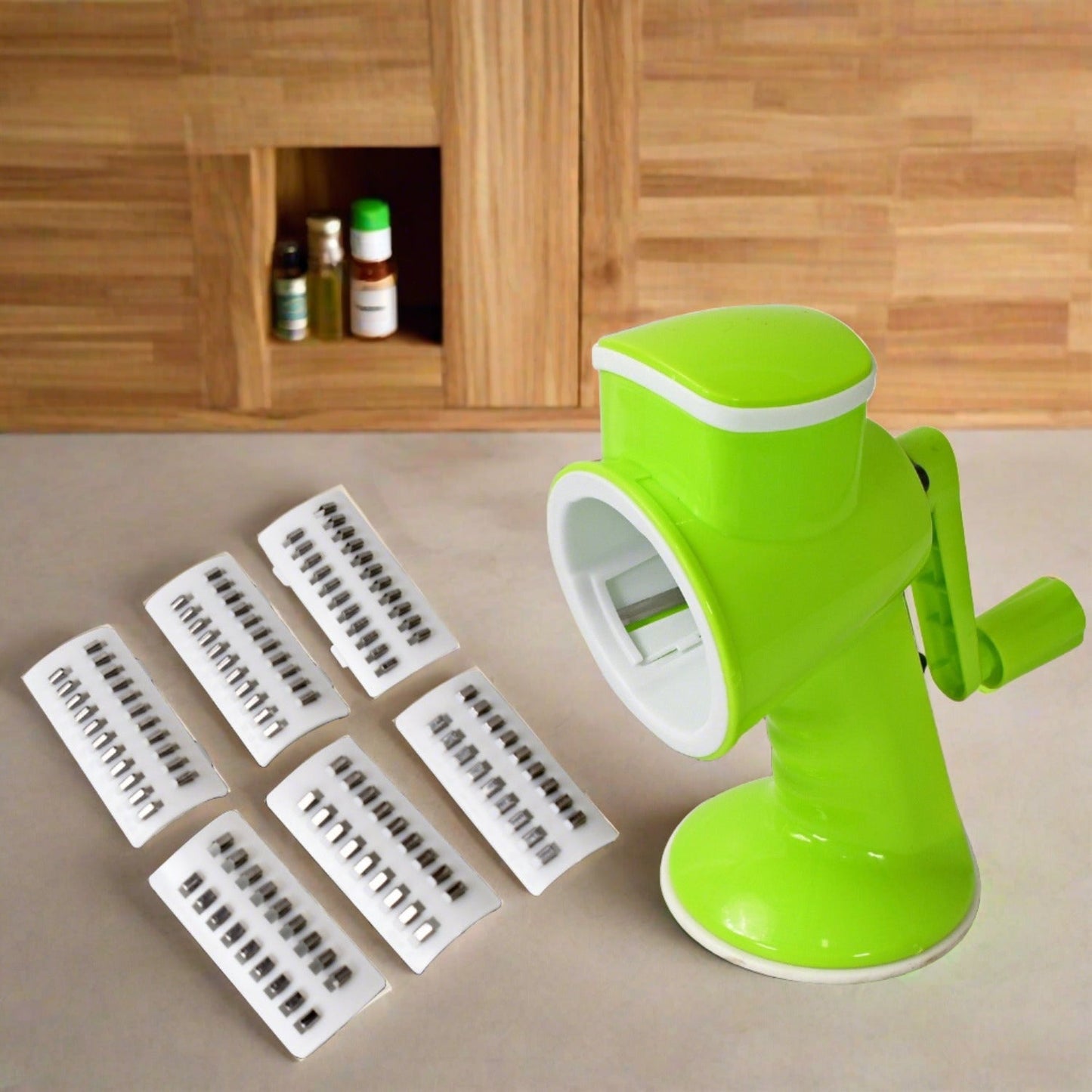 Quickslice 6-in-1 vegetable cutter and slicer with multiple blades for kitchen tasks.