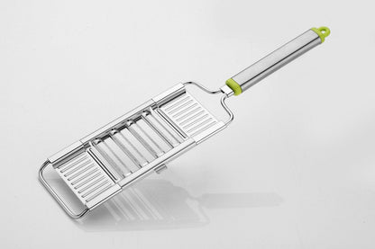 Multipurpose kitchen tool for slicing and grating various foods.