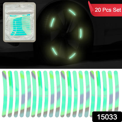Reflective car wheel hub stickers providing a subtle glow on a vehicle.