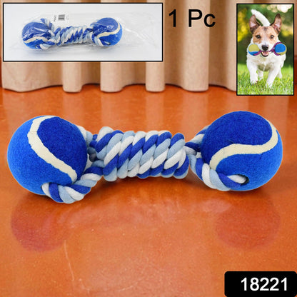 Close-up of the sturdy cotton rope dog toy with a two-way ball design.