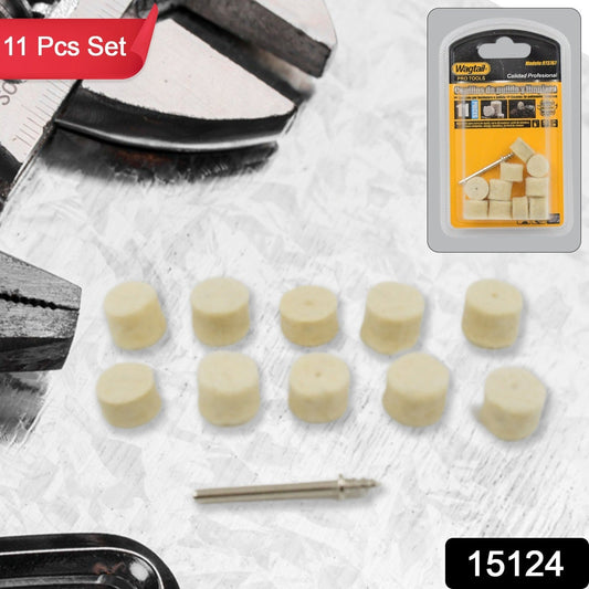 Eleven-piece wool felt polishing pad kit displayed on a clean surface.