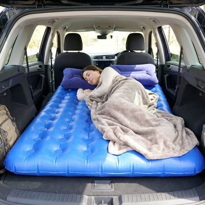 Car back seat with installed inflatable mattress