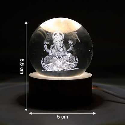 Ambient glow of the Ganpati 3D Crystal Ball Lamp, perfect for spiritual home decor.