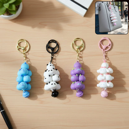 Colourful cartoon cloud keychain with a charming bell and secure metal clip.
