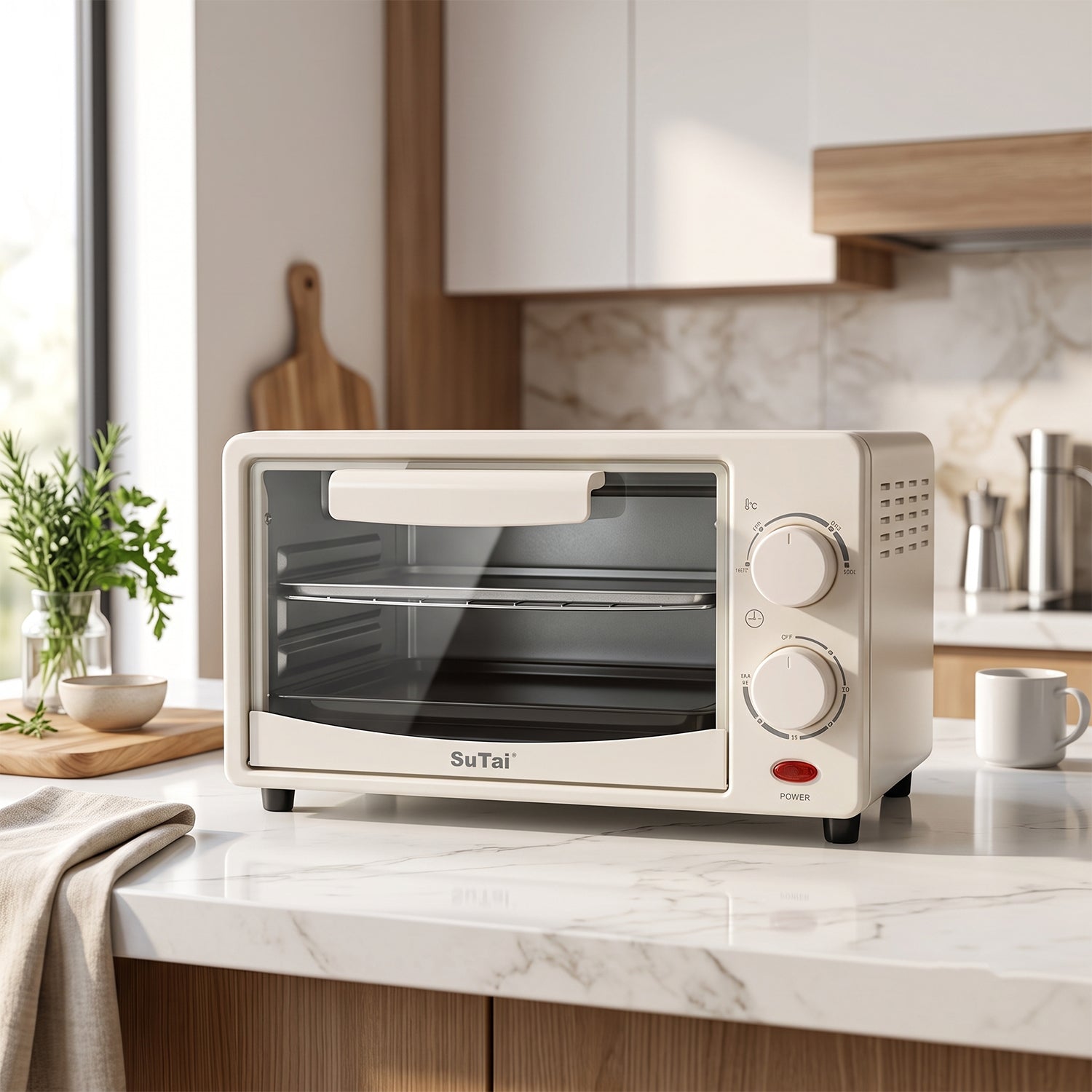 Compact 600W electric oven with timer for cakes and snacks
