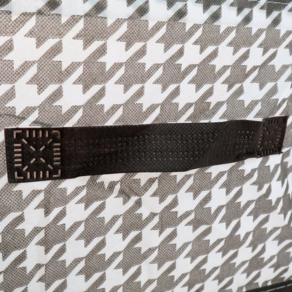 Detail shot of the canvas storage basket showing its reinforced steel support structure for durability.
