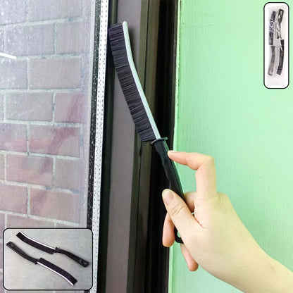 Two-piece corner cleaning brush set with long handles and stiff bristles