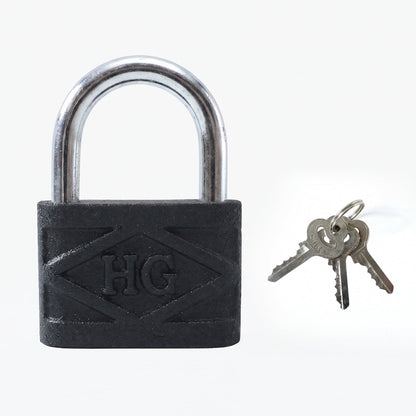 Heavy Duty Padlock securing a sturdy metal gate, demonstrating real-world application.
